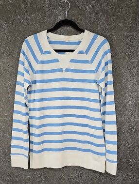 J Crew Raglan Sleeve Striped Tee, Blue White, Size Large, NEW